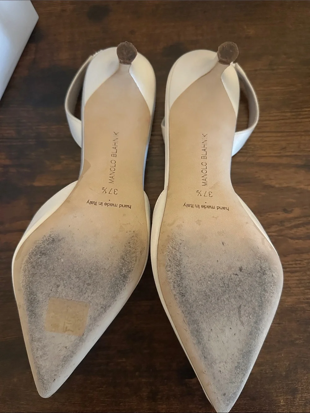 Manolo Blahnik Carolyne bridal satin White Pointed Toe Slingback Heels